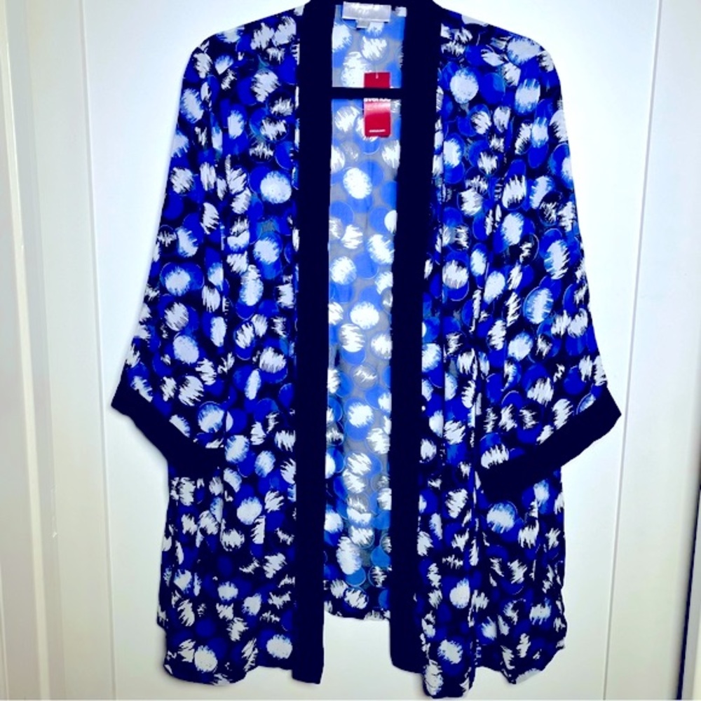 NWT VIP by Avenue Multicolor Circle Bubble Open Cardigan Size 18 / 20 Blue Black